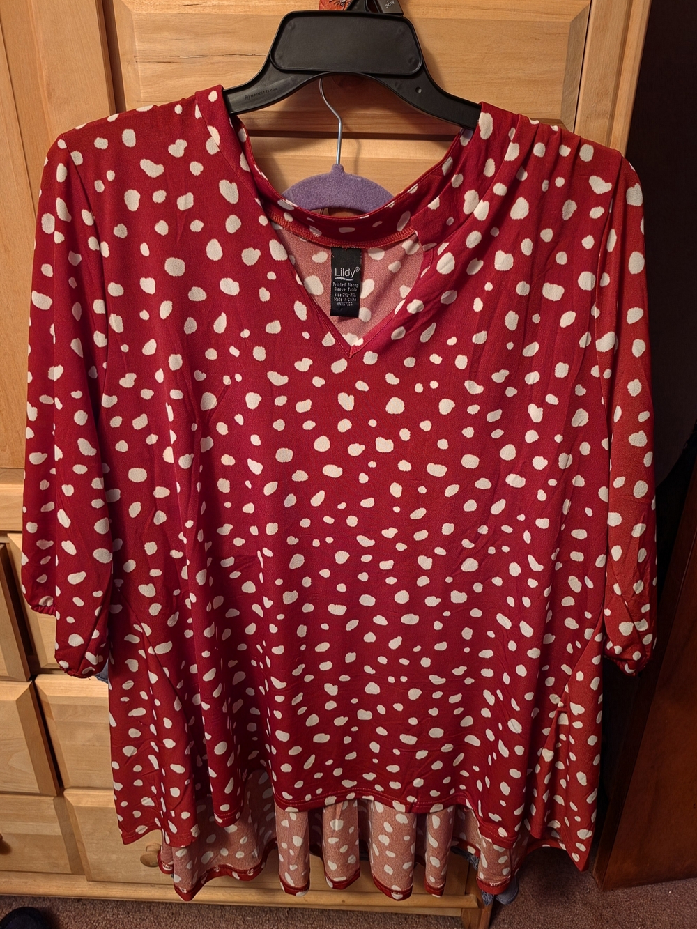 Lildy Reddish Polka Dot V-Neck Tunic